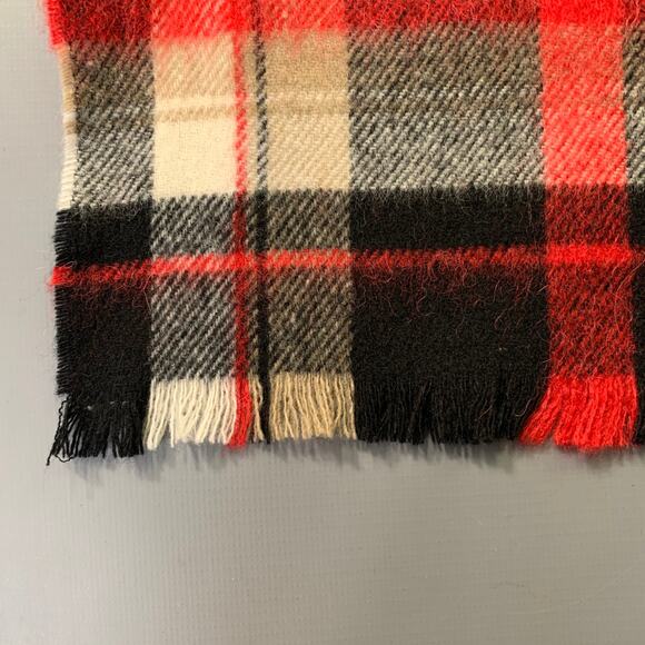 DSQUARED2 Red Black White Plaid Wool Blend Fringe Scarf - Picture 2 of 5